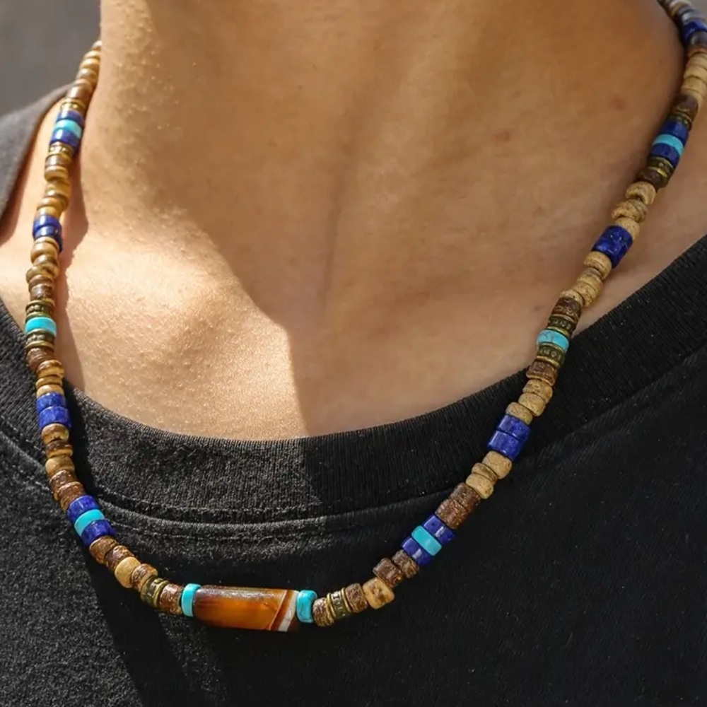 Brown and Blue Beaded Necklace